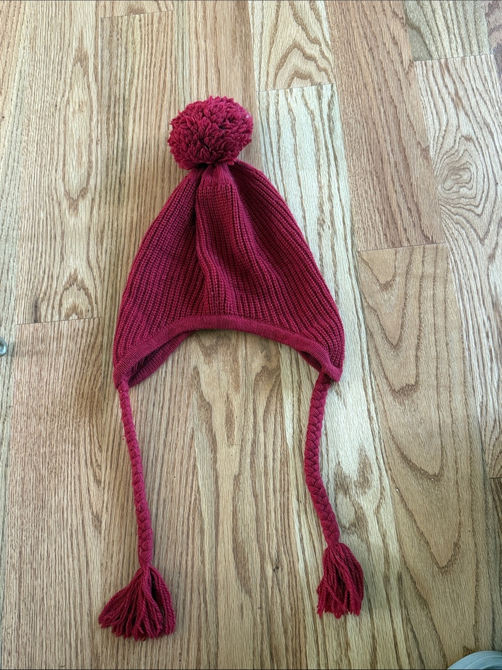 UNIQLO Red Knit Pom-Pom Earflap Hat - acrylic wool cashmere nylon blend